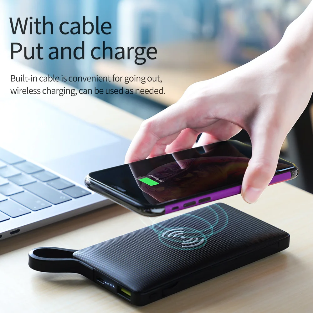 Hoco 3в1 QC3.0+ PD 18 Вт power Bank 10000 мА-ч, беспроводное зарядное устройство power bank с кабелем для iPhone X 11 Pro HUAWEI mate 30 быстрое зарядное устройство