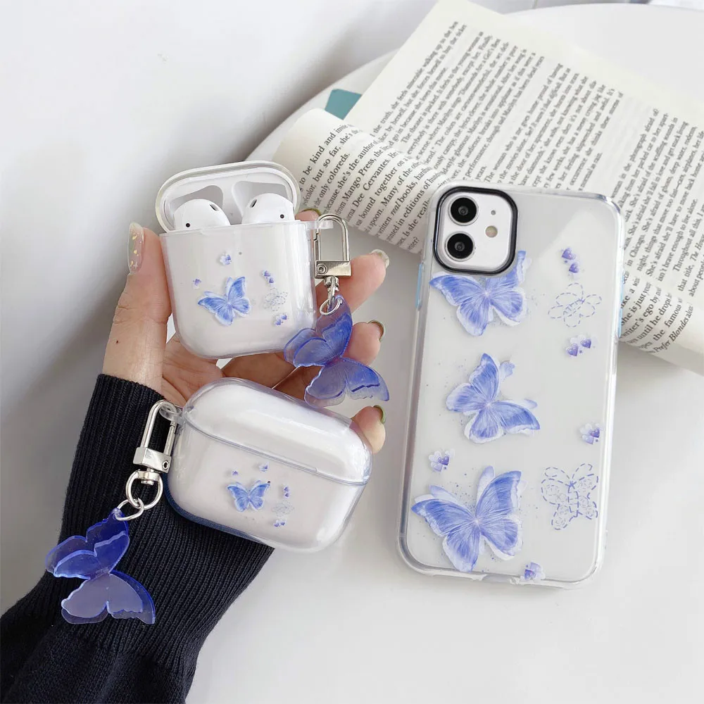 

Cute Butterfly Earphone Case For Apple Airpods Pro Box Clear headset case For Air Pods 2 1 3 Headphone Earpods Charging cover