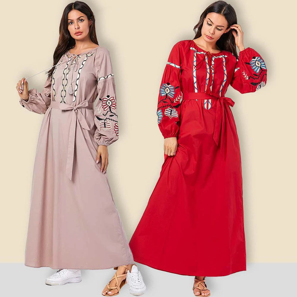 Мусульманское абайя Платье женское с пышными рукавами на шнуровке ОАЭ Турция