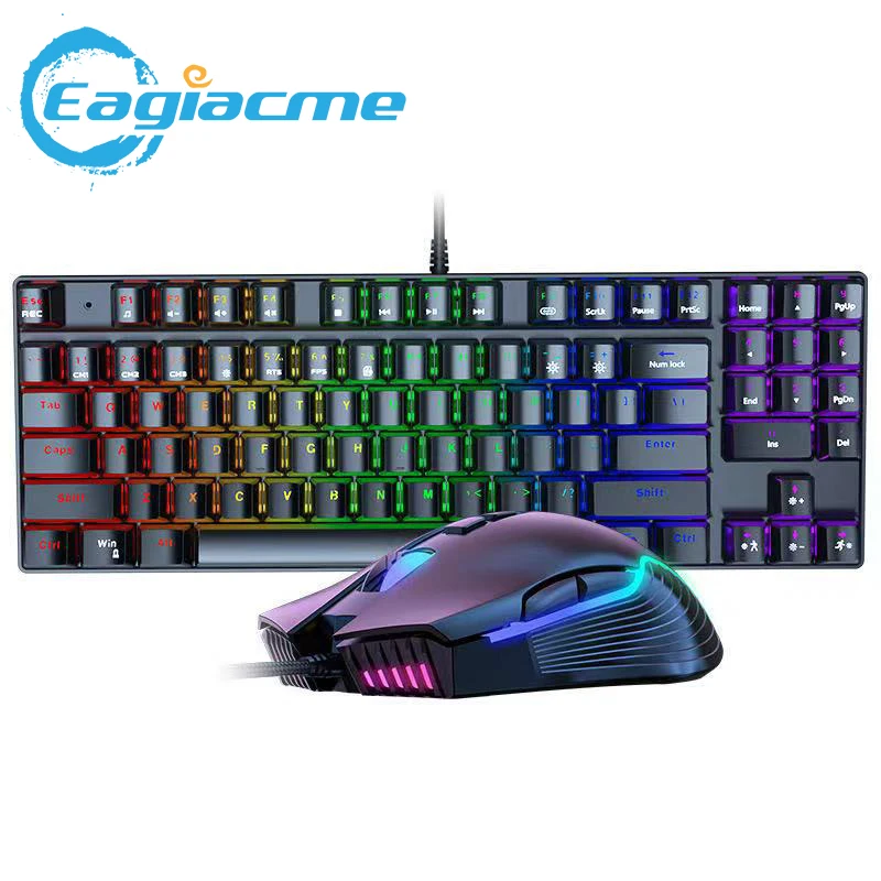 

Механическая Проводная клавиатура, 89 клавиш, RGB подсветка, игровая клавиатура и игровая мышь, клавиатура с голубым переключателем или ПК, ге...