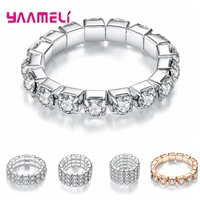 multi rows rhinestone ring 925 sterling silver pave aaa cz wedding band rings for women bridal statement party jewelry