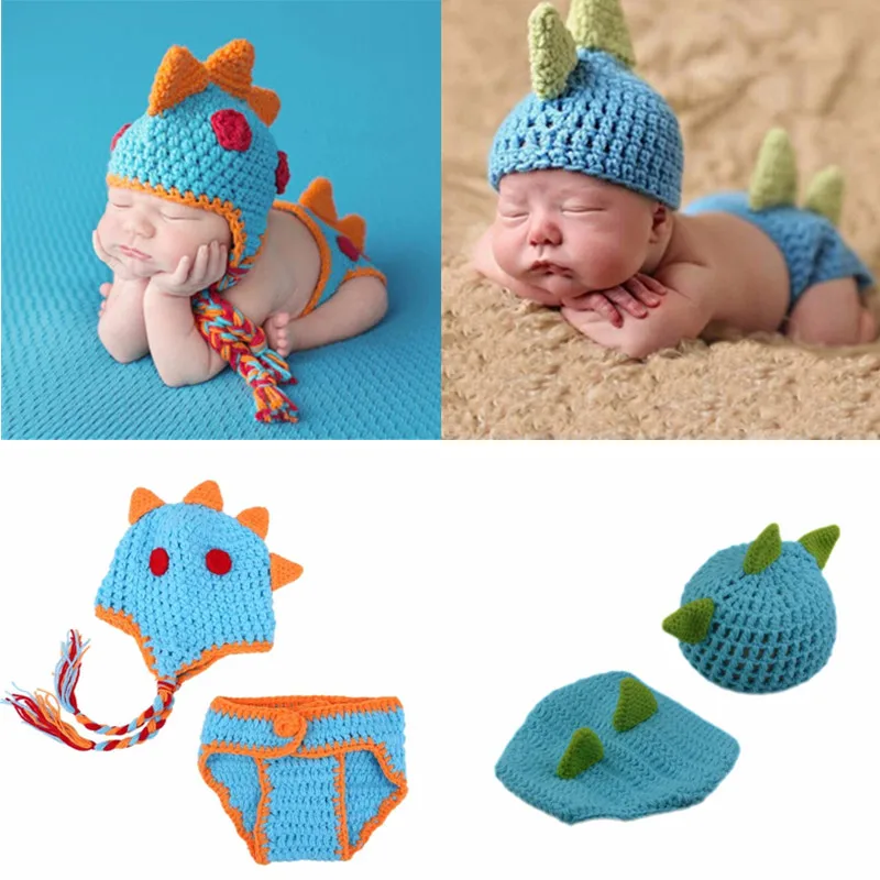

Handmade Kintted Newborn Photography Costume Cute Casual Baby Photo Props Dinosaur Shape Clothing Suit