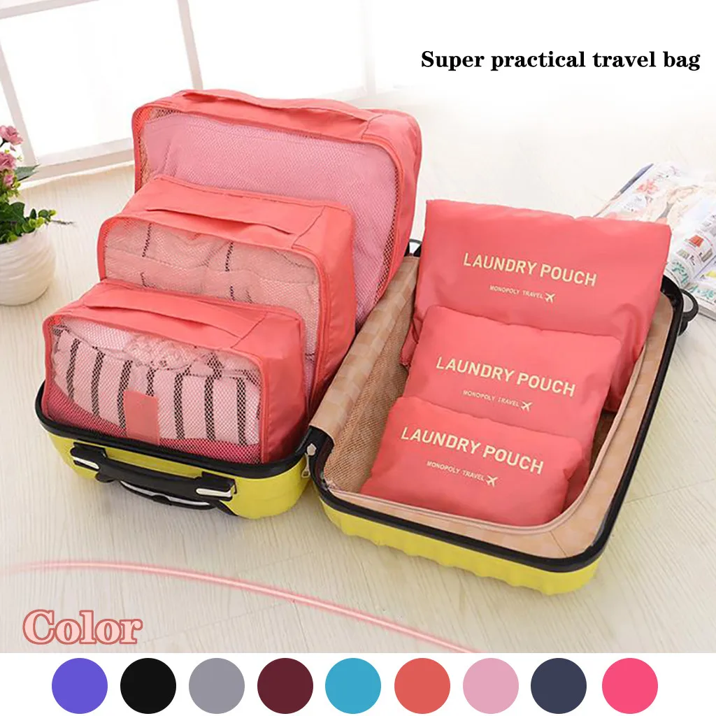 

6pc Travel Storage Bag Suitcase Luggage Organizer Set Bag For Clothing Underwear Socks Shoes Organize Bag Packing Cube Household