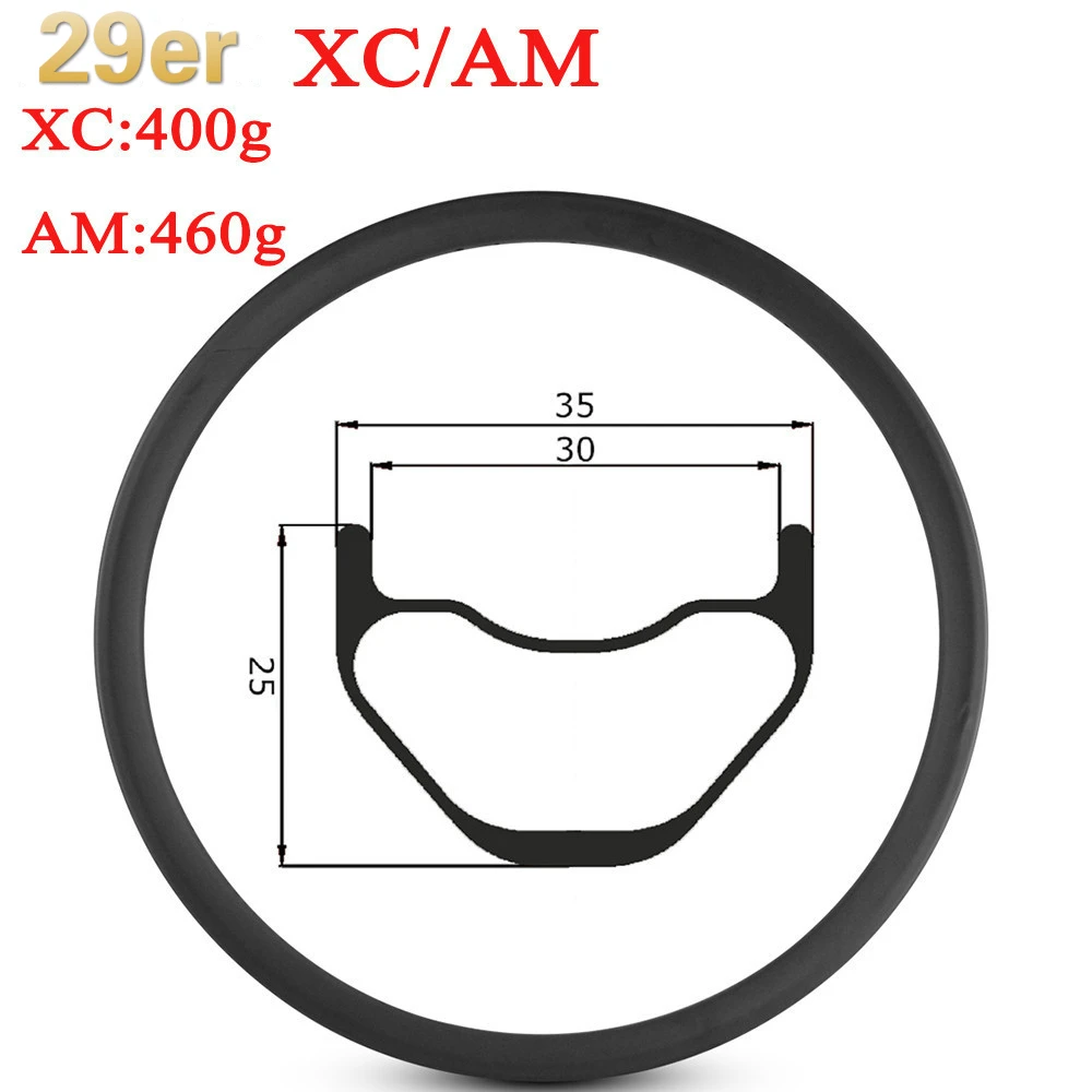 

29er MTB XC/AM Carbon Rim Hookless Rims 35mm Width Tubeless Ready For Cross Country And All Mountain Bike Wheels