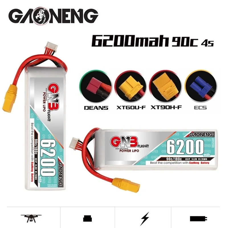 

1-2pcs Original GNB 6200mAh14.8V 4S 90C/180C Lipo Battery For RC Helicopter Quadcopter FPV Racing Drone Parts