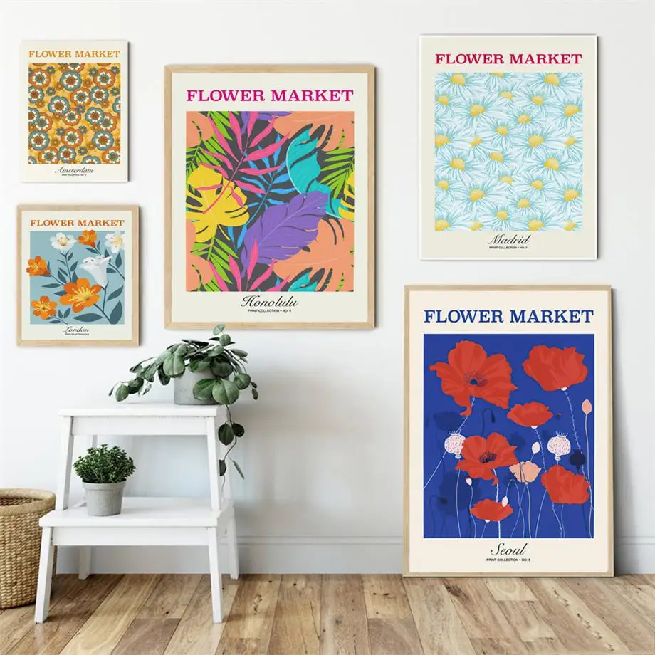 

Colorful Abstract Botanical Leaf Flower Wall Art Canvas Painting Vintage Posters And Prints Wall Pictures For Living Room Decor