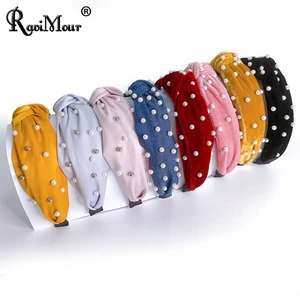 Обруч для волос Женский, широкий, из атласной ткани, с имитацией жемчуга, в Корейском стиле, 11 видов стилей, 2020