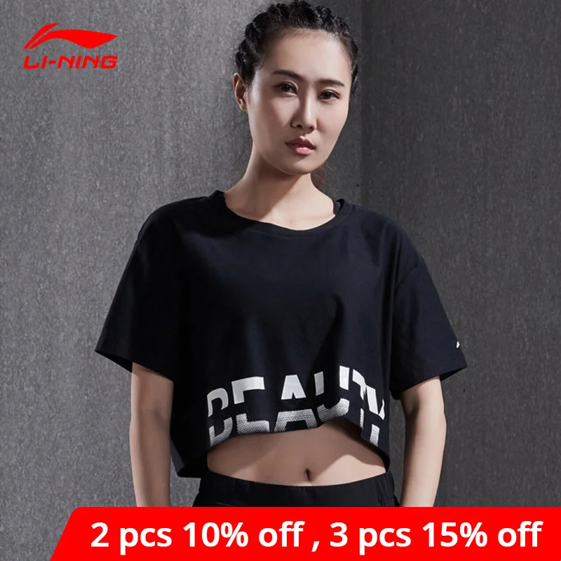 Женская футболка для тренировок Li-Ning свободная дышащая Спортивная из 68% хлопка 32%