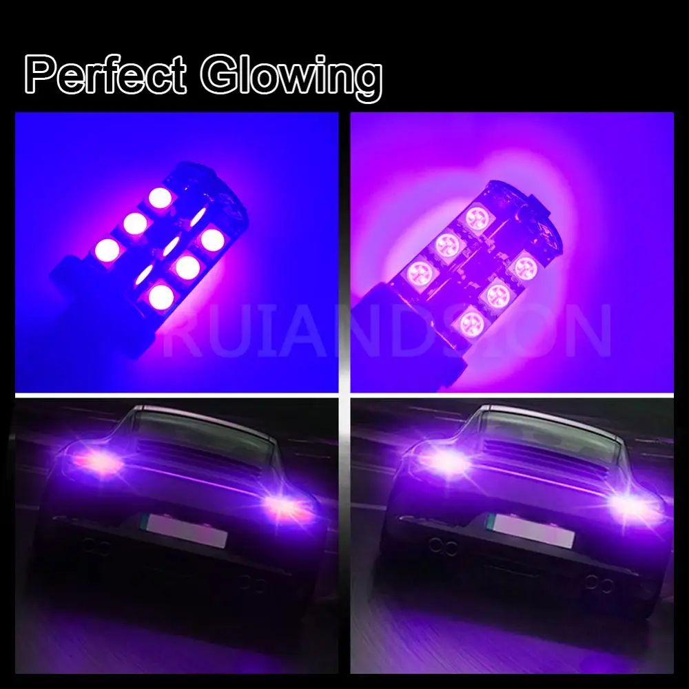 

2 pcs 27smd 3157 T25 led bulb car brake light auto backup stop reversing lamp vehicle taillight 540lm DC 12V purple