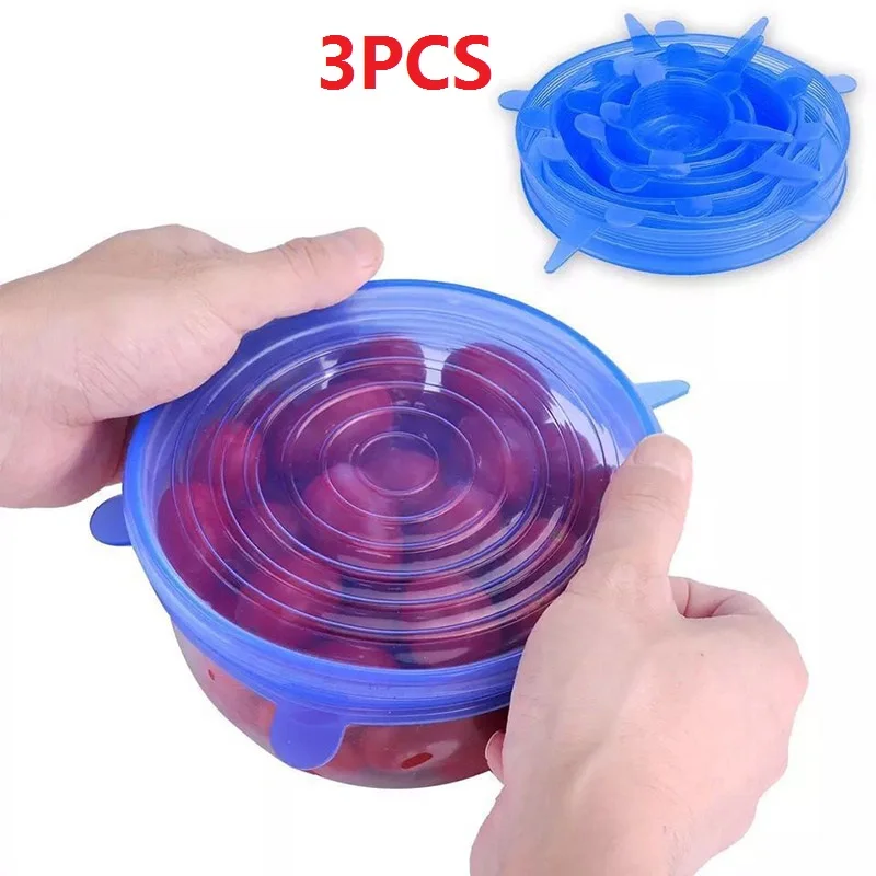 

3PC Silicone Cover Stretch Lids Reusable Airtight Food Wrap Covers Keeping Fresh Seal Bowl Stretchy Wrap Cover Kitchen Cookware