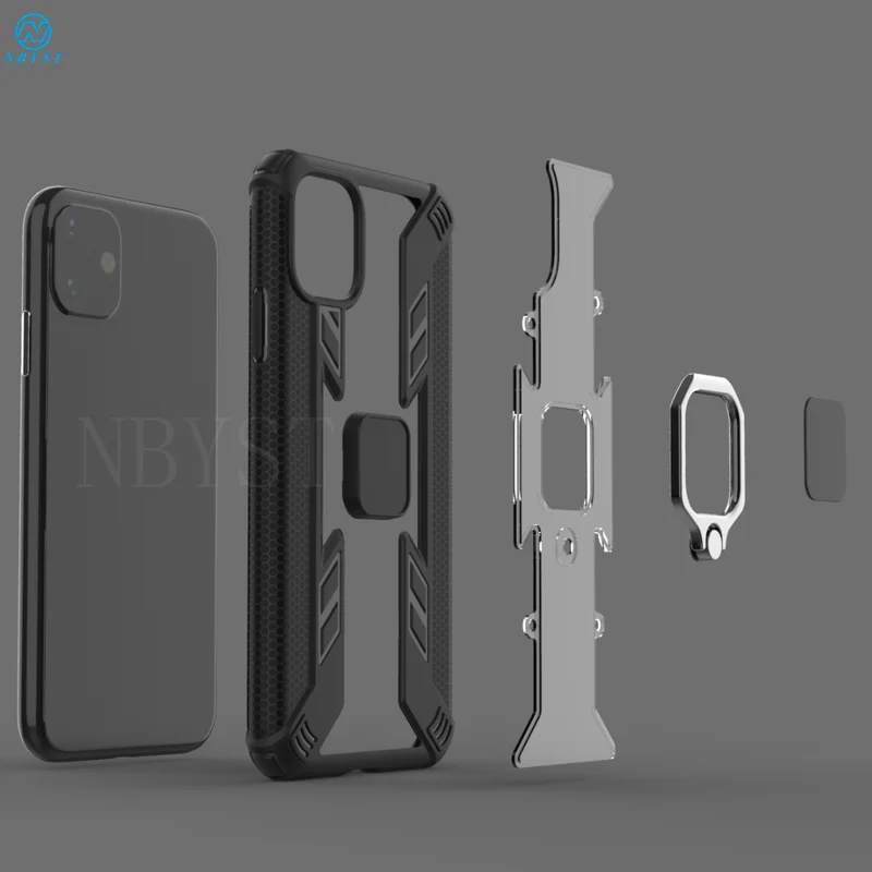 For iPhone 12 Mini Pro Max Case Armor PC Cover Finger Ring Holder 11 pro Shockproof Bumper TPUShell | Мобильные телефоны и