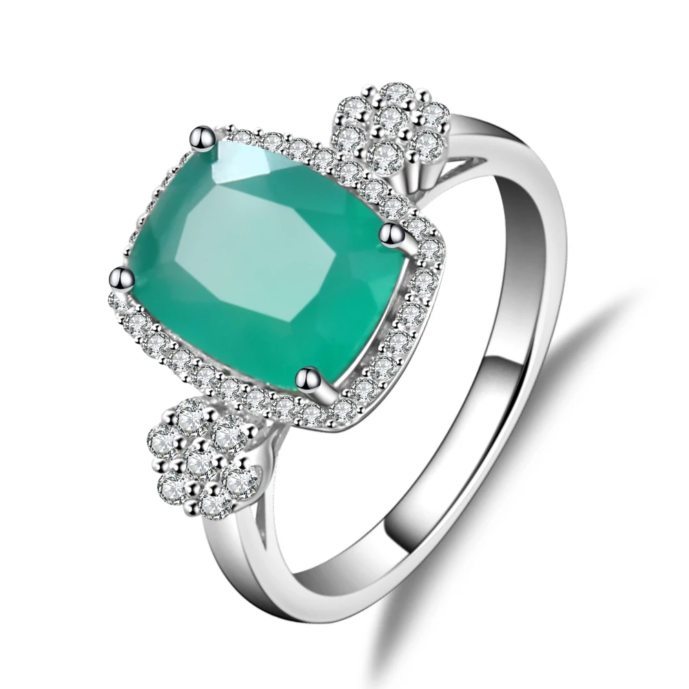 

Gem's Ballet 3.67Ct Natural Green Agate Gemstone Rings 925 Sterling Silver Gorgeous Promise Ring For Women Fine Jewelry