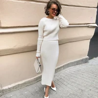 womens sexy dress fashion casual slim irregular solid color knitted skirt two piece set sweater suit autumn and winter new