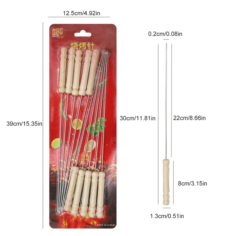 10PCS Stainless Steel BBQ Stick Needles Heatproof Metal Barbecue Skewers Kebab Forks Food For | Дом и сад