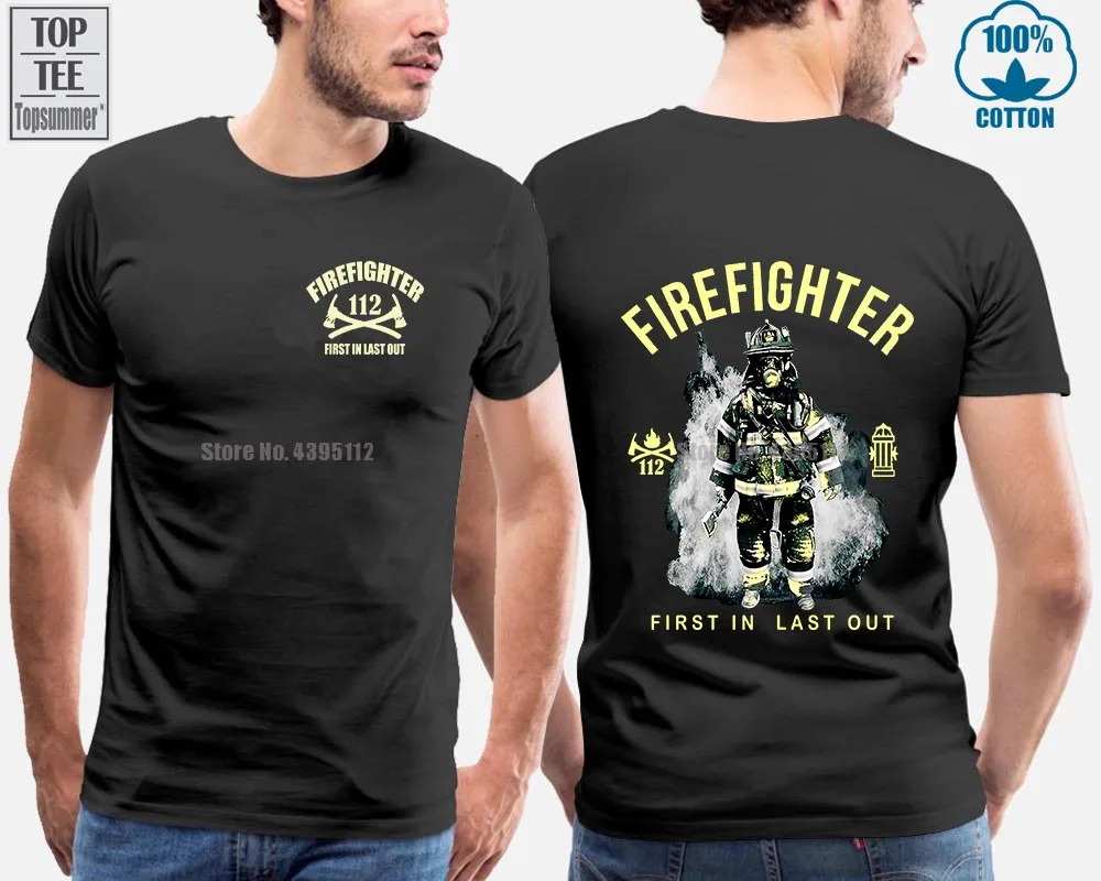 Фото Летняя Стильная мужская футболка пожарного с коротким рукавом | Мужская одежда