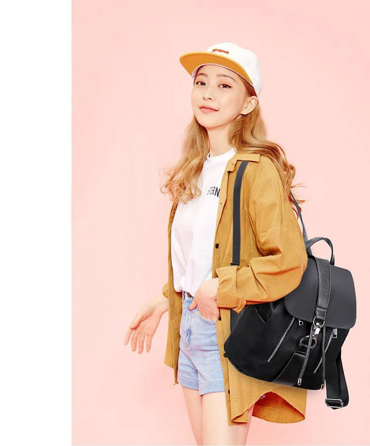 

Женский рюкзак, школьные ранцы для девочек-подростков, нейлоновый дизайнерский черный рюкзак на молнии с замком, модный вместительный рюкз...