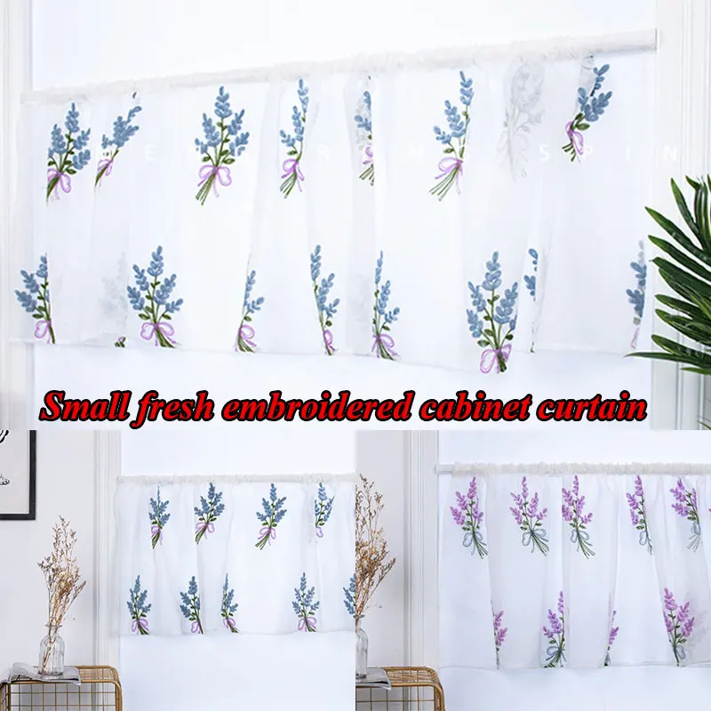 

Embroidered Floral Short Curtains For Kitchen high 50cm Valance Pelmet Voile Curtains for Living Room Bedroom Door Window Blinds