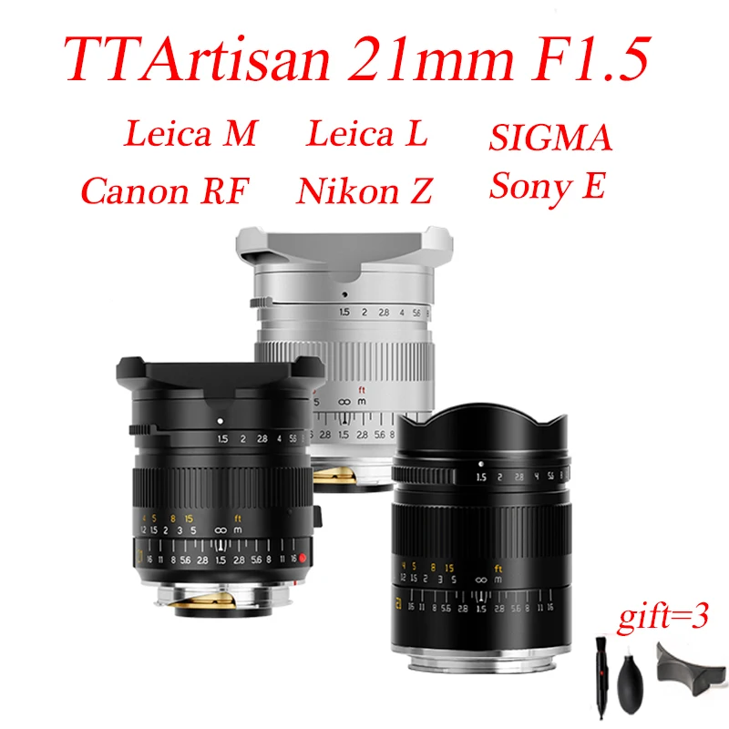 

Объектив для камеры TTArtisan, 21 мм F1.5, ручная фокусировка, для Leica M Mount Leica L Sony E Canon RF Nikon Z TT Artisan