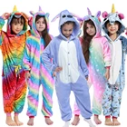 KigurumiДетская Пижама с единорогом Пижама с рисунком панды зимняя Фланелевая Пижама для мальчиков и девочек детский комбинезон