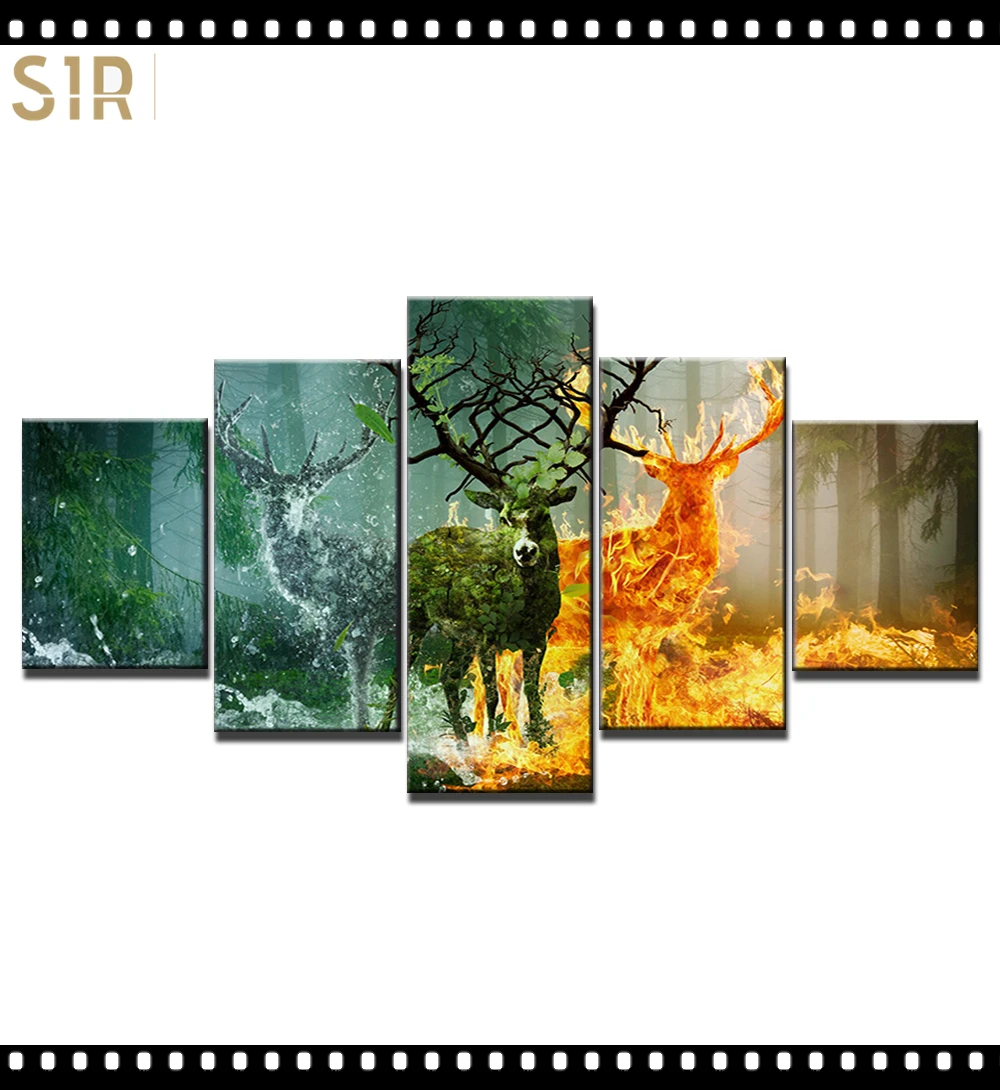 

HD 5 Pieces Deer Elk Animal Pictures Posters Wall Art Home Decor for Living Room Painting on The Wall Deer Elk Pictures Wall Art