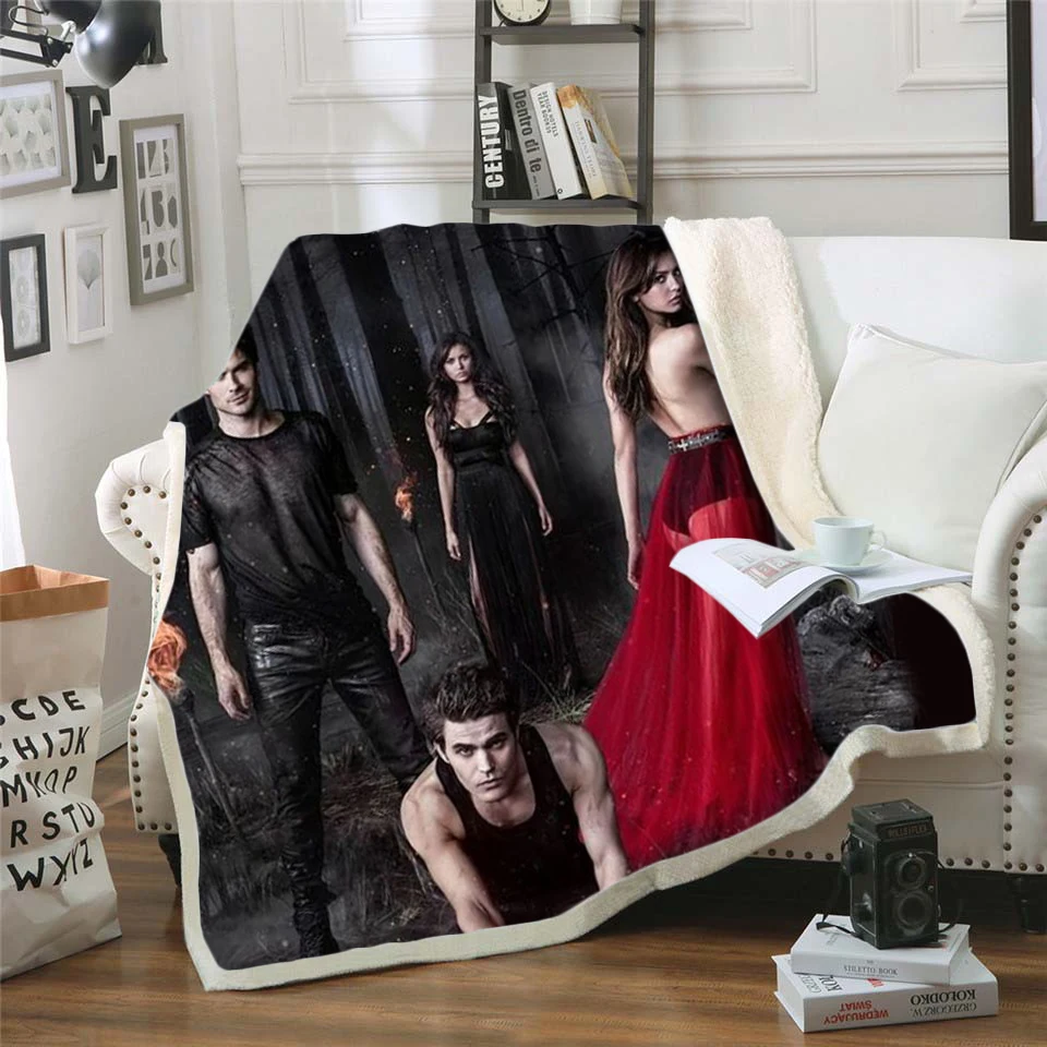 Дневники вампира Флисовое одеяло с 3d принтом для кровати походов пикника толстое
