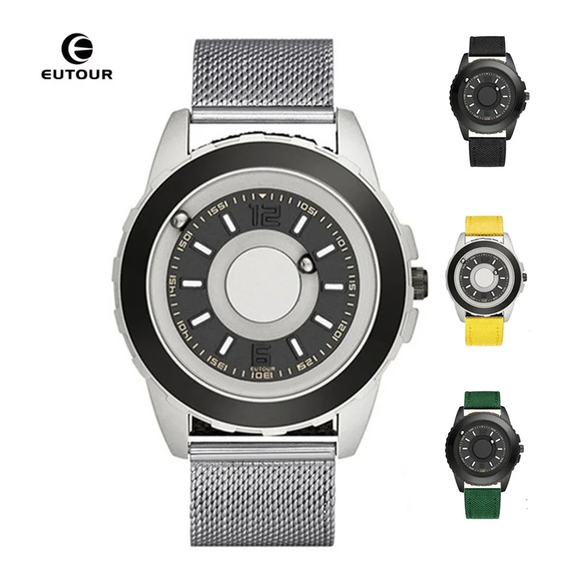 Pulseira de Couro de Silicone Relógio de Pulso dos Homens Relógio de Pulso Dropshipping Eutour Relógio Magnético Masculino Luxo Ímã Bola Quartzo Eua Europa