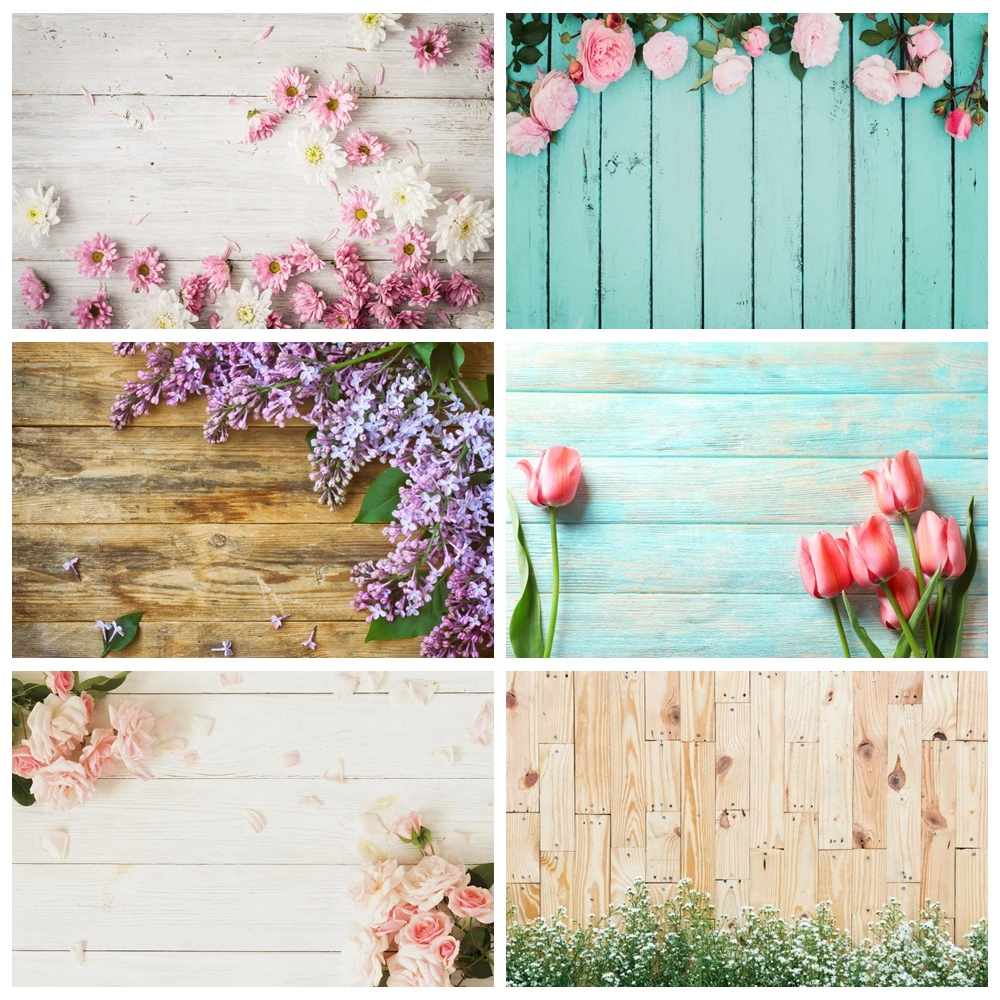 Фон для фотосъемки Laeacco с изображением деревянной доски цветов цветущей травы
