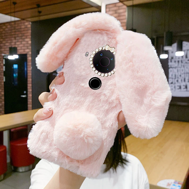 Крышка из кроличьего пушистого меха с силиконовым покрытием для телефона Nokia 5.4 3.4 G50 G20 G10 G21 Phone Case 7.2 4.2 2.3 5.3 5.1 6.1 Plus.