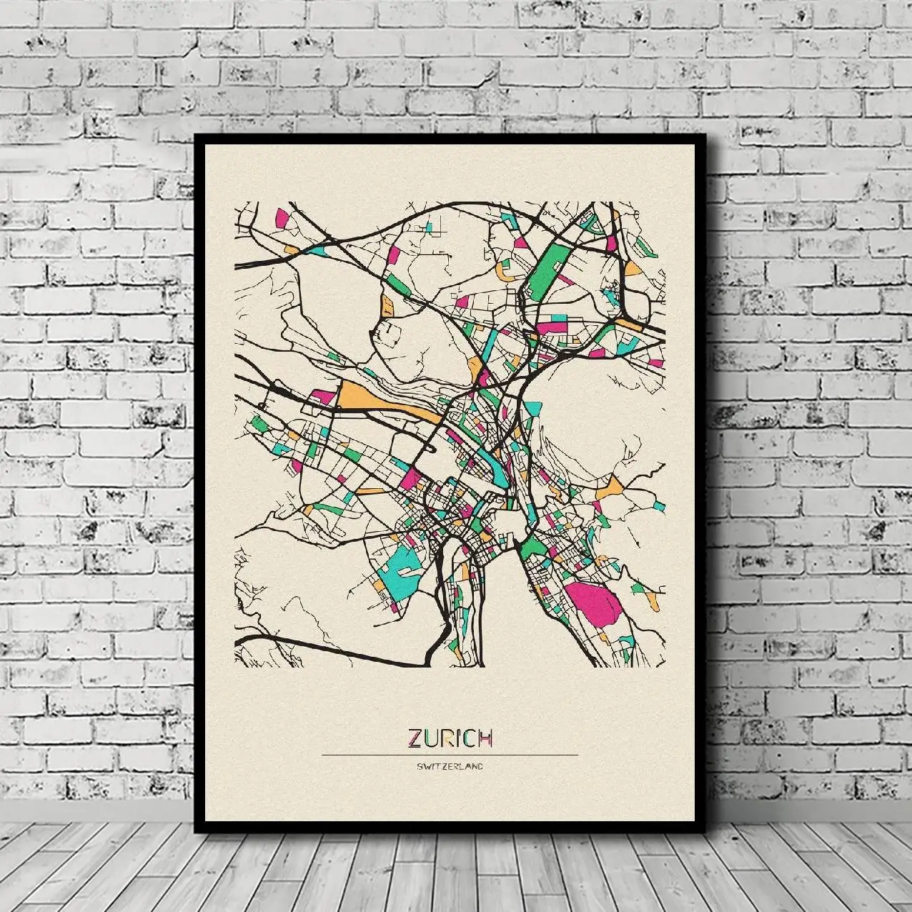 Картина на холсте с изображением гарнитуры швейцарская карта Цюриха настенный