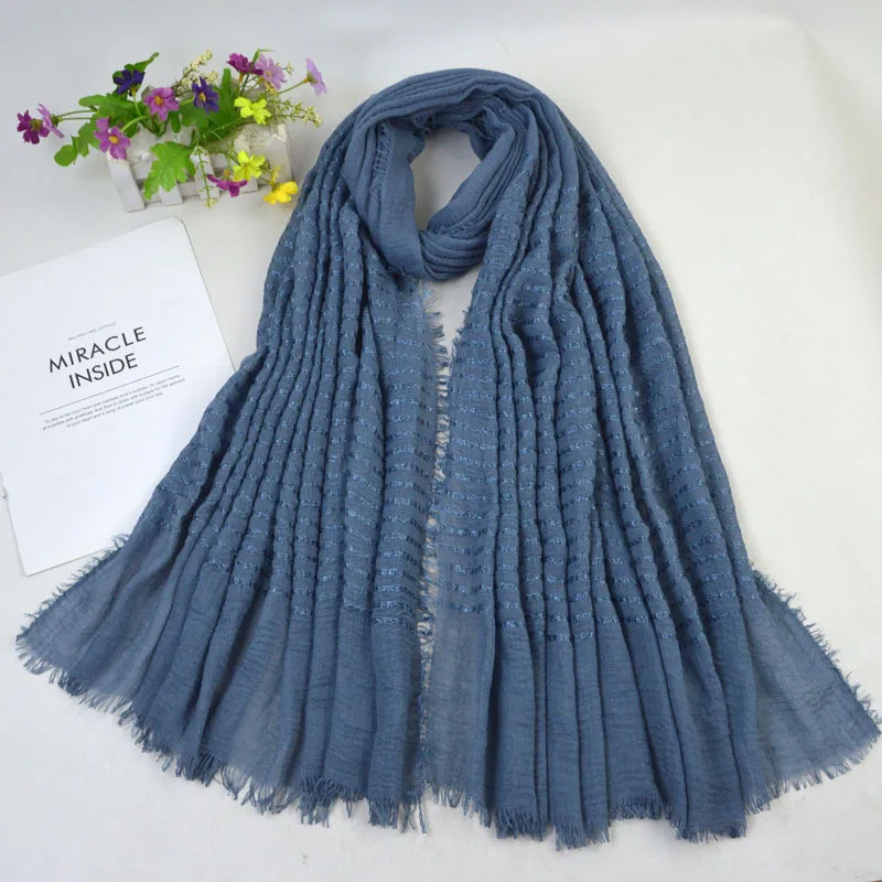 

simple Women Muslim Crinkle Hijab Scarf Solid Color Islamic Long Hijab Soft Cotton Shawls Wraps Femme Musulman Headscarf