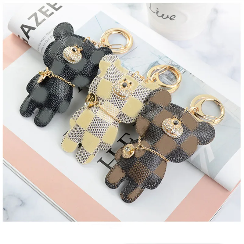 

Diamond Luxury Leather Cute Kitten Bear Keychains For Women Bag Pendant Jewelry Trinket Cartoon Car Keyring Gift Key Accessories