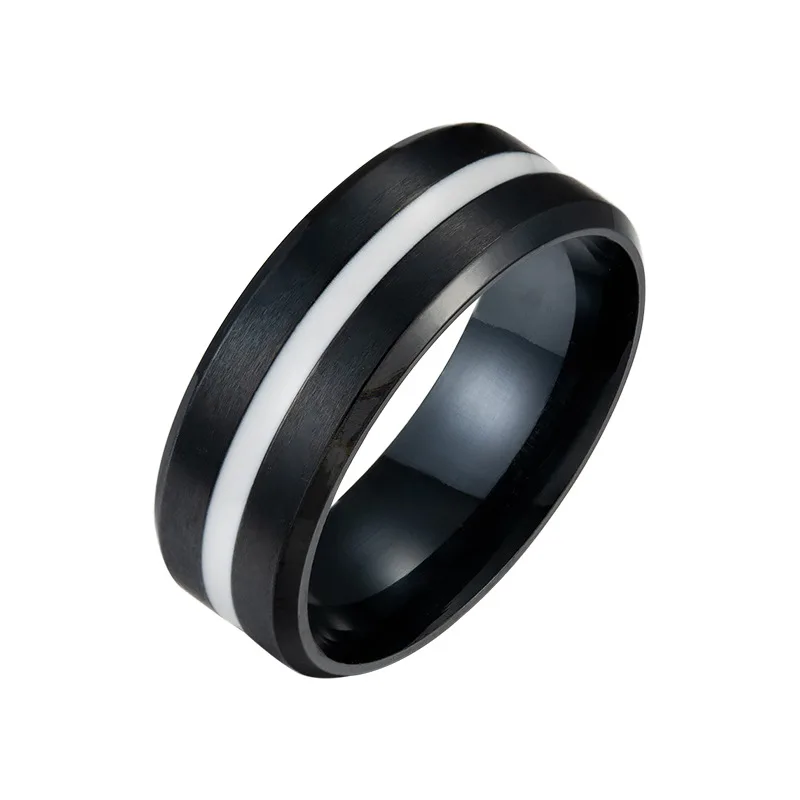 

New 8MM Wide Plated Black Sand Surface Stainless Steel Dripping Oil Men's Ring Simple Fashion Party Jewelry Anniversary Gift