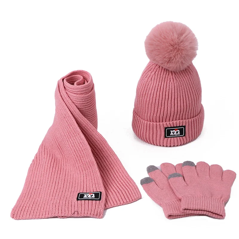 Детская Зимняя шерстяная вязаная Шапочка шапка шарф перчатки набор уличная