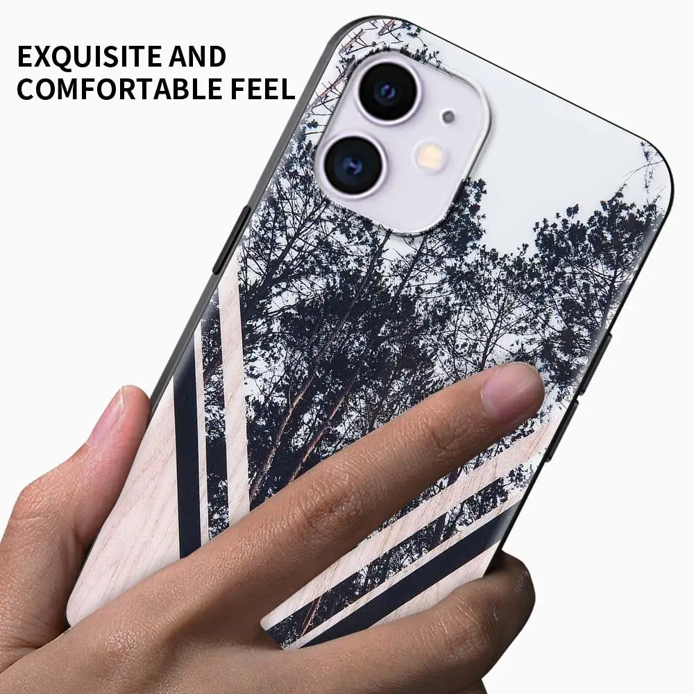 Forest Geometry Wood Nature Case For Apple iPhone 11 13 12 14 Pro 7 XR X XS Max 8 6 6S Plus 5 SE 2020 13Pro Black Phone Cover 14
