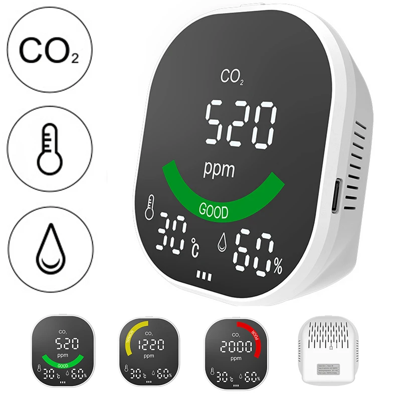 

3in1 Carbon Dioxide Detector CO2 Meter Digital Temperature Humidity Sensor Tester Multifunctional Air Quality Monitor Hygrometer