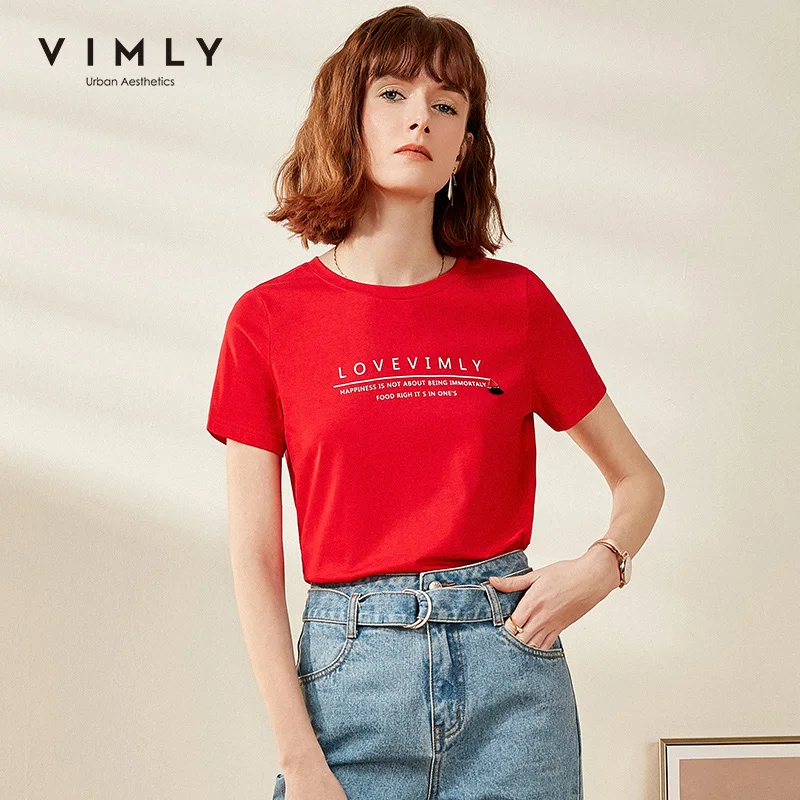 Женская хлопковая футболка с короткими рукавами Vimly Повседневная Свободная