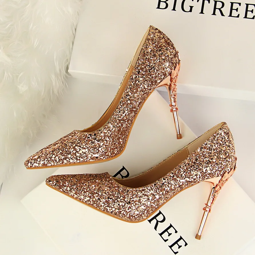 2020 женские туфли лодочки на высоком каблуке шпильке 9 5 см блестящие с острым