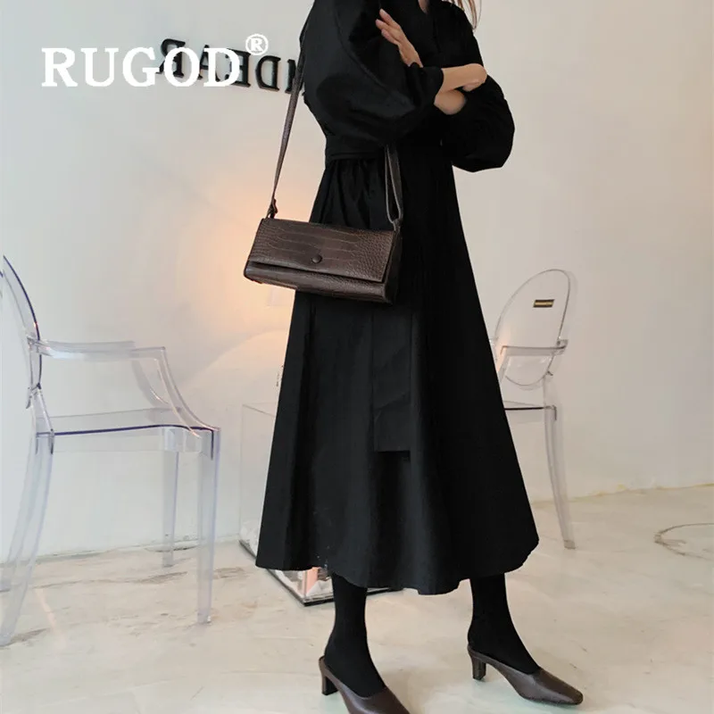 Женское платье с длинным рукавом RUGOD корейское макси со шнуровкой и