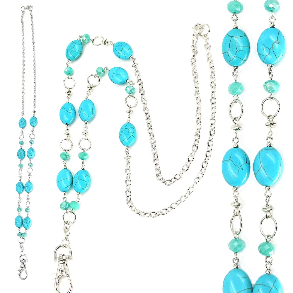 

Blue Lanyard Necklace Beautiful Women's Fashion Beads Lanyards with ID Card Holder Neck Key Holder Nurse Accessories