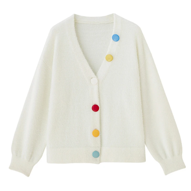 

Imitation Mink Velvet Sweater Coat Women's Autumn New Style V-neck Short Section Long-Sleeved Sweater Cardigan Top