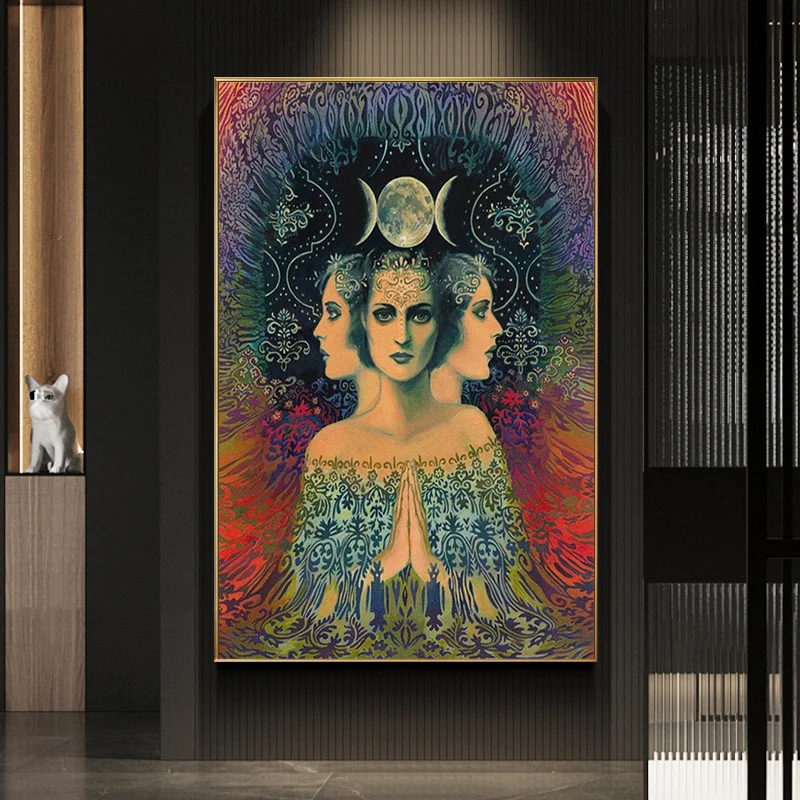 

Moon Goddess of Mystery Psychedelic Tarot Canvas Poster Print Bohemian Gypsy for Living Room Decoration Home Decor Picture