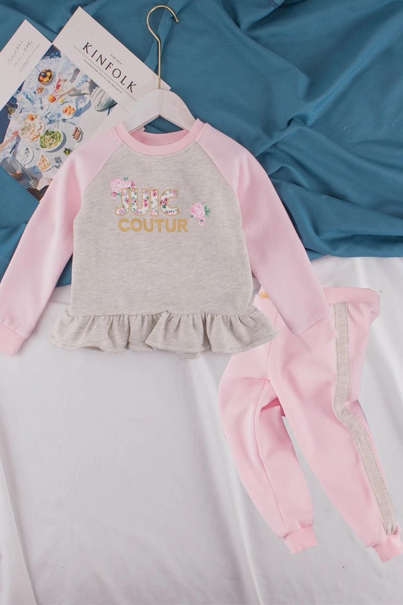 

Baby Spring New 3-12 Years Old Girl Leisure Sports Suit Fashion plus Thin Fleece Hoodie Two-Piece Set