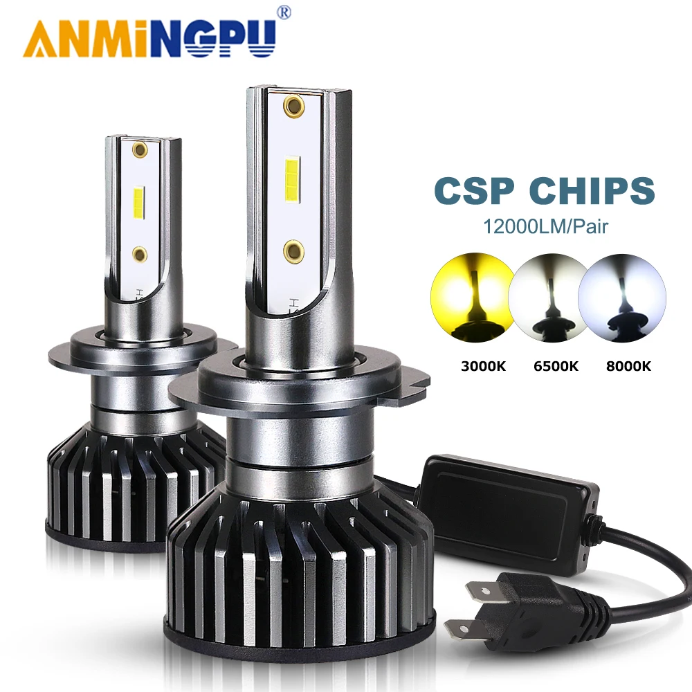 

ANMINGPU Car Headlight Bulbs 12000/LM H7 Led H4 H11 H8 H3 H1 Led Bulbs 9006/HB4 9005/HB3 Hir2 9012 Led CSP 50W 12V Auto Headlamp