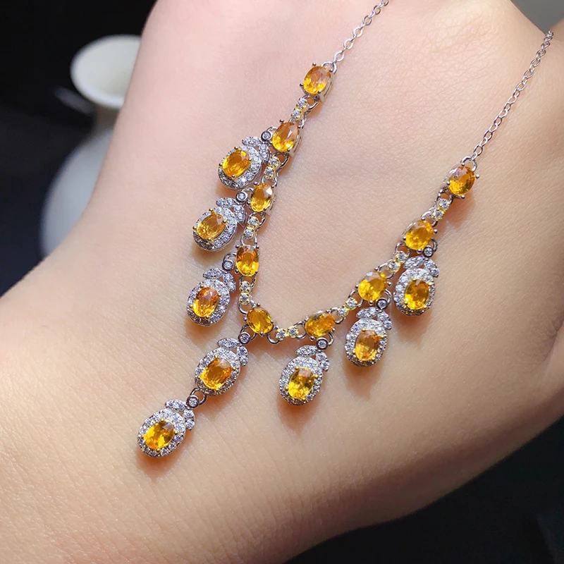 comprar Colar De Safira Amarelo Natural Para As Mulheres Gemstones Amarelas Gargantilhas Com Certificado Festa S925 Presentes Alta Qualidade Fino Jewlery