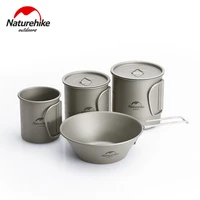 naturehike titanium cup camping titanium bowl outdoor tableware mug with foldable handle portable cookware for hiking picnic