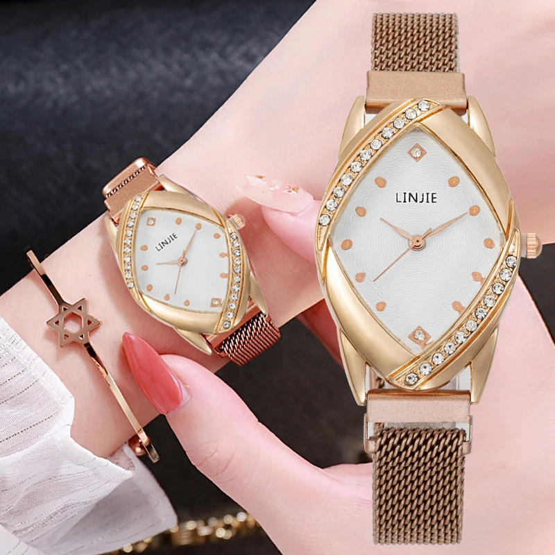 

Women Watches Fashion Square Dial Ladies Dress Quartz Watch Bracelet Set Green Dial Simple Rose Gold Mesh Luxury Women Watches