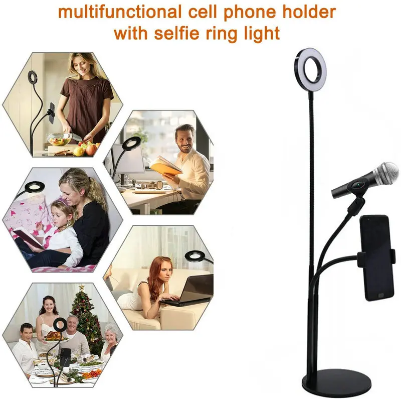 Кольцевой светильник для селфи с держателем сотового телефона подставка мини