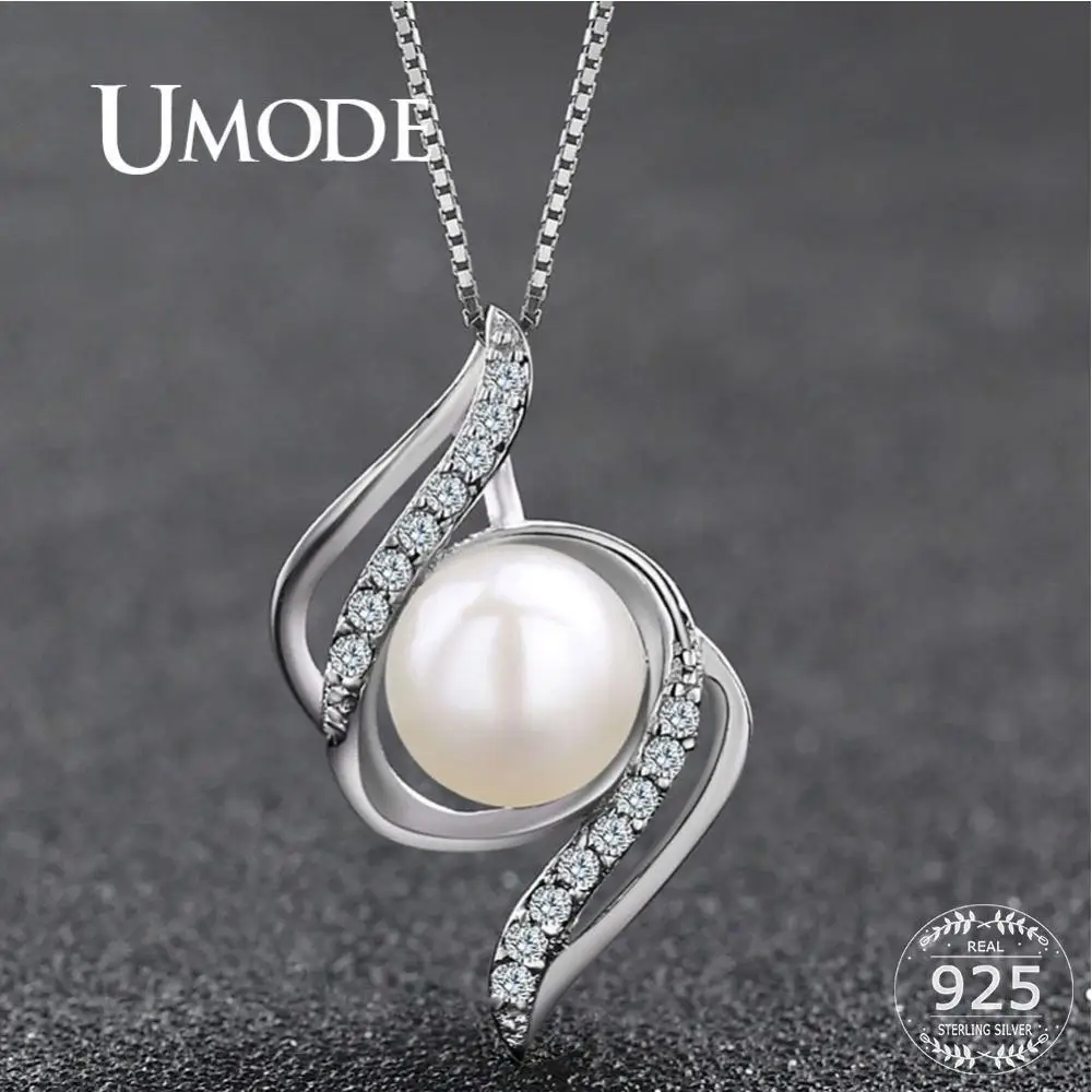 UMODE женское 925 пробы Серебряное жемчужное ожерелье, Трендовое колье, свадебное Очаровательное ожерелье из пресноводного белого жемчуга, хорошее ювелирное изделие ULN0311