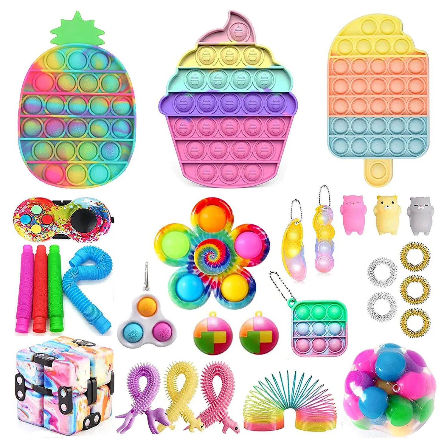 

New Kids Adults Fingertip Spinner Push Bubble Key Chain Decompression Toy Silica Gel Simple Dimple Toy Spinner Fidget