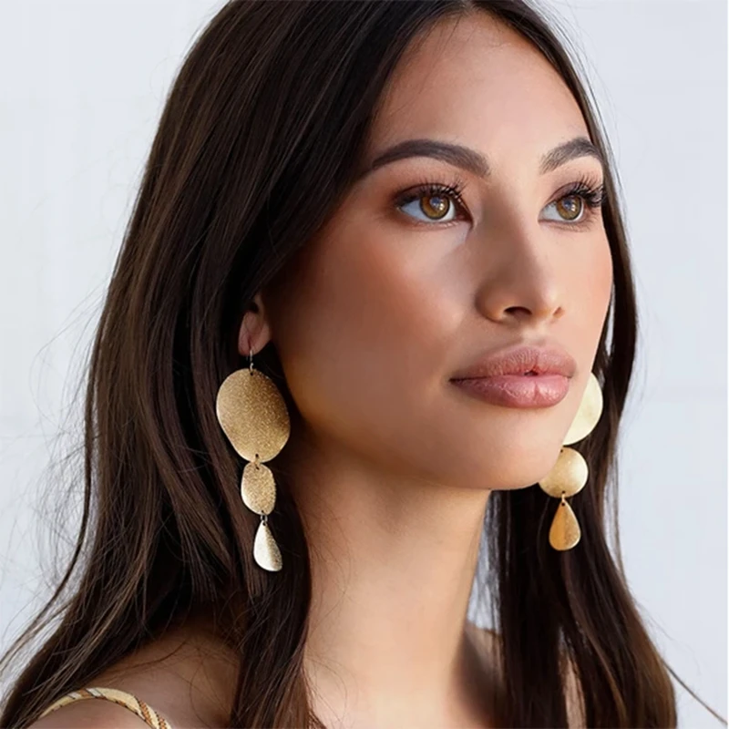 

Женские серьги-подвески, металлические, круглые, геометрические, серьги в форме капли